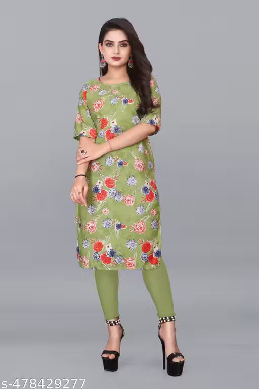 Women Ethnic Wear Women Crepe Fabric Printed Straight Kurti
