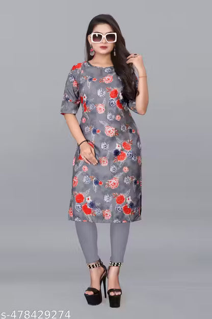 Women Ethnic Wear Women Crepe Fabric Printed Straight Kurti