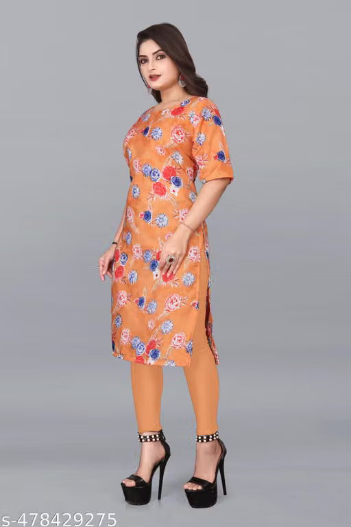 Women Ethnic Wear Women Crepe Fabric Printed Straight Kurti