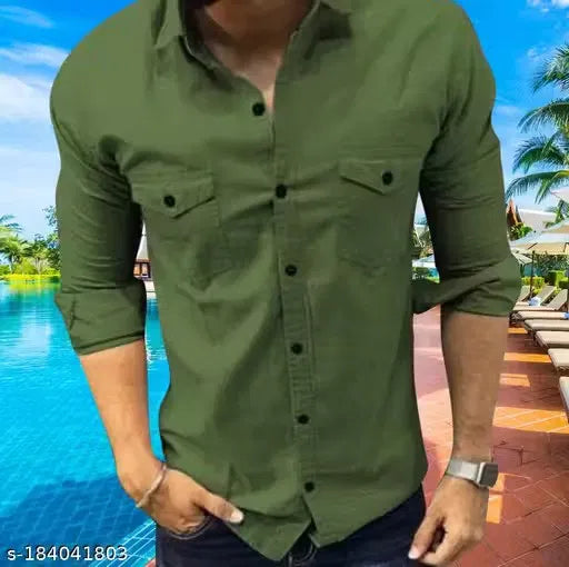 Men Cotton Blend Double Pocket Full Sleeves Shirt Pack of 2